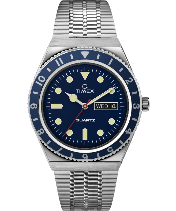 relojes | Q Timex Reedición de reloj con pulsera de acero inoxidable de 38 mm. hombres P08BBP297 acero inoxidable/azul