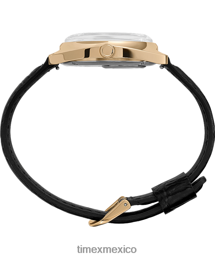 relojes | Q Timex Reloj con correa de cuero de 38 mm y fecha reedición de 1975 hombres P08BBP313 tono dorado/negro/champán