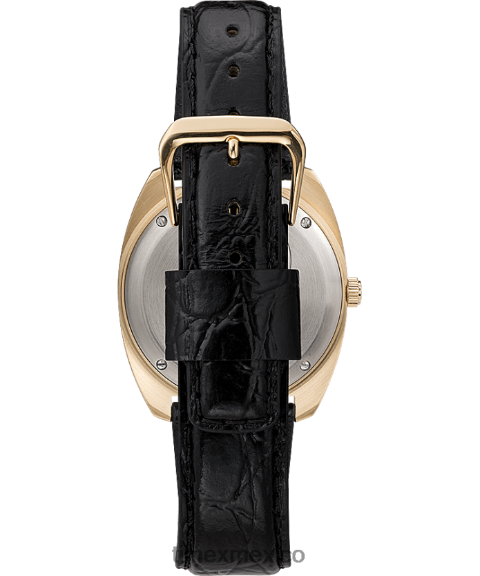 relojes | Q Timex Reloj con correa de cuero de 38 mm y fecha reedición de 1975 hombres P08BBP313 tono dorado/negro/champán