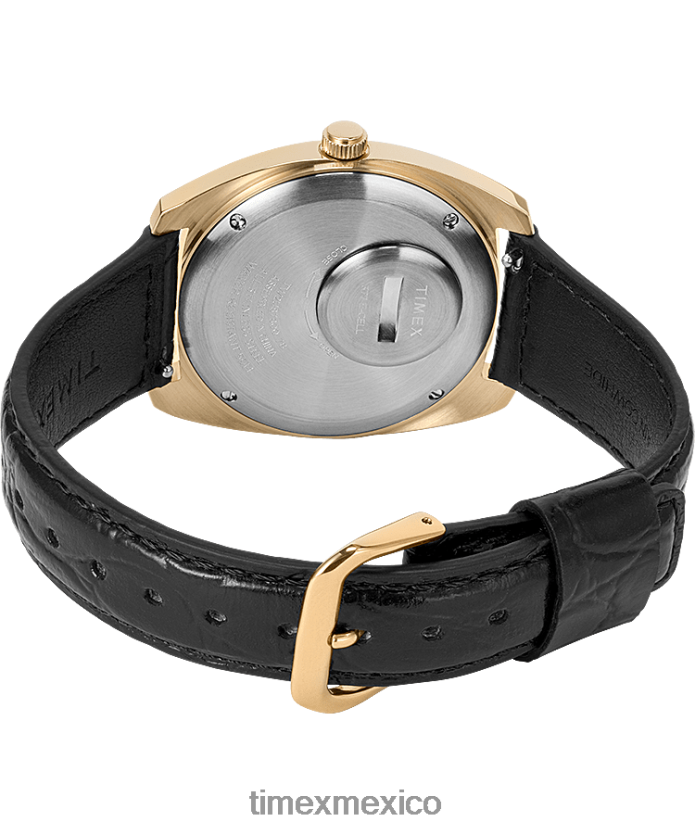 relojes | Q Timex Reloj con correa de cuero de 38 mm y fecha reedición de 1975 hombres P08BBP313 tono dorado/negro/champán