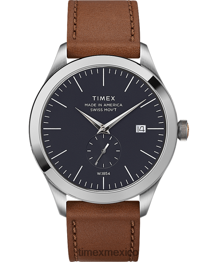 relojes | Timex Documentos americanos Reloj con correa de cuero de 41 mm. hombres P08BBP279 acero inoxidable/marrón/azul