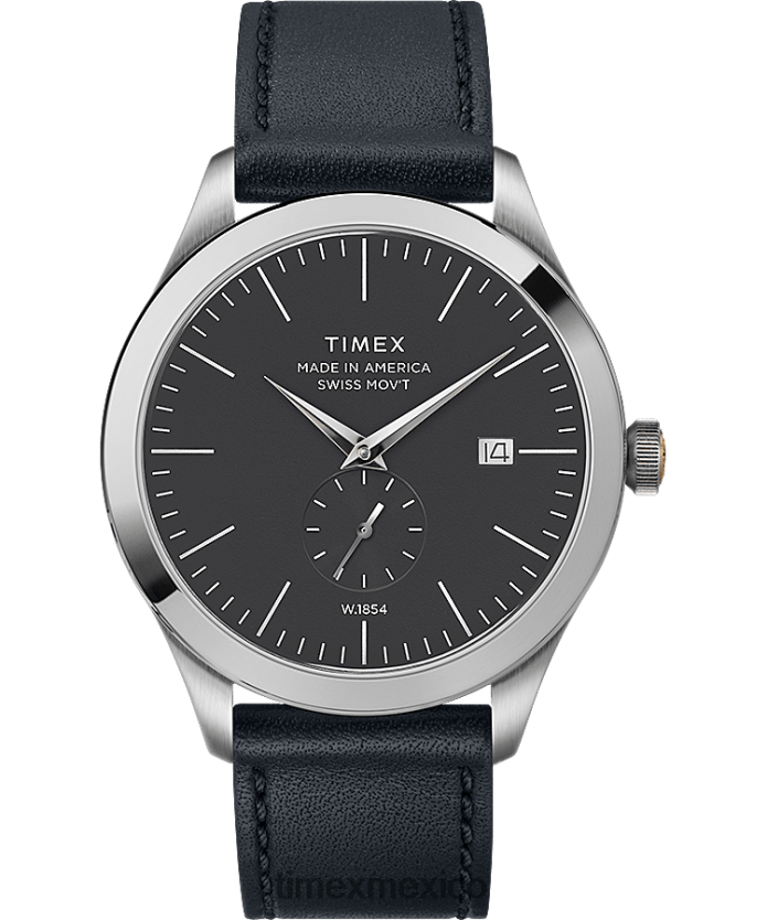 relojes | Timex Documentos americanos Reloj con correa de cuero de 41 mm. hombres P08BBP281 acero inoxidable/azul/gris
