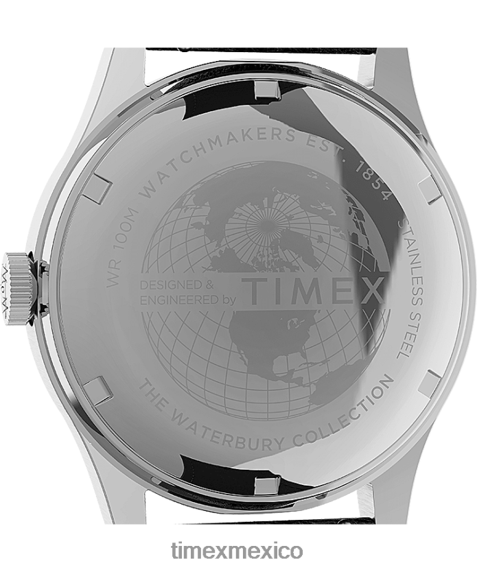 relojes | Timex Reloj Waterbury tradicional con fecha y día de 39 mm con correa de cuero hombres P08BBP289 acero inoxidable/negro/tono plateado