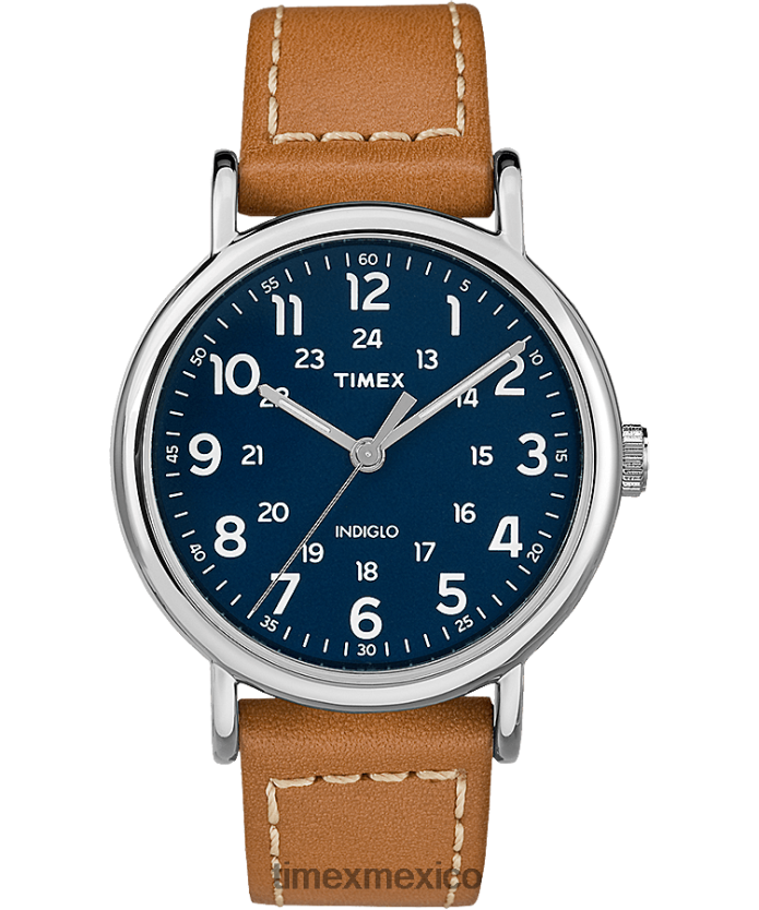 relojes | Timex Reloj Weekender de 2 piezas con correa de cuero de 40 mm. hombres P08BBP310 tono plateado/bronceado/azul