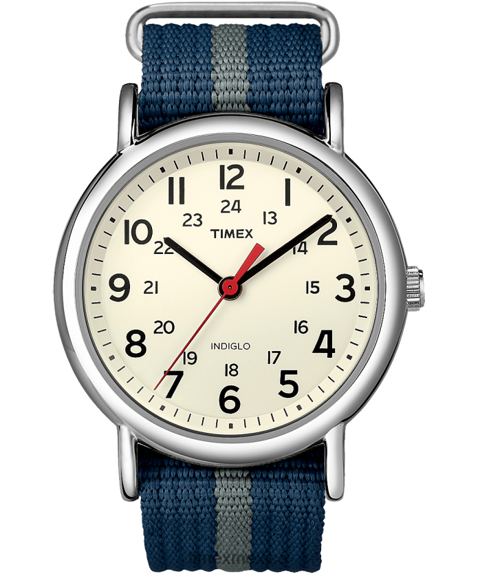 relojes | Timex reloj Weekender de 38 mm con correa de tela hombres P08BBP303 tono plateado/azul/blanco