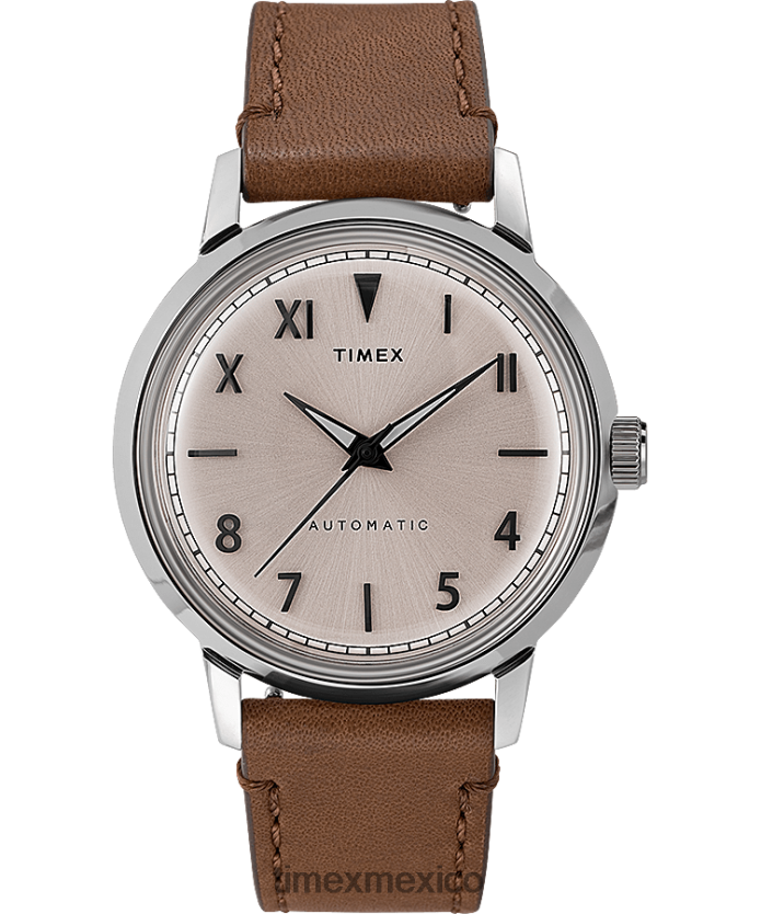 relojes | Timex Reloj Marlin automático con esfera California de 40 mm y correa de cuero. hombres P08BBP57 acero inoxidable/marrón/natural