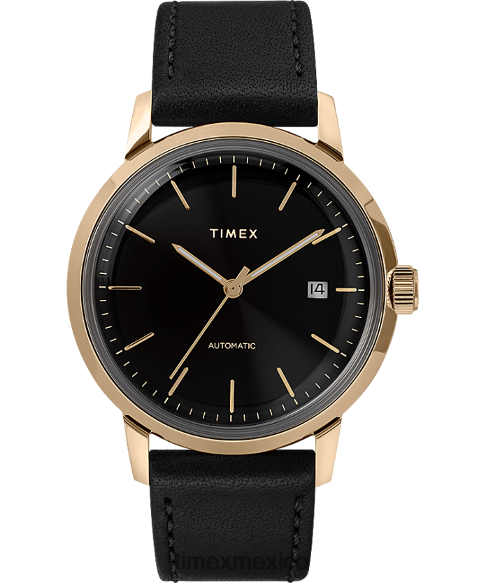 relojes | Timex Reloj Marlin automático de 40 mm con correa de piel. hombres P08BBP59 negro/dorado