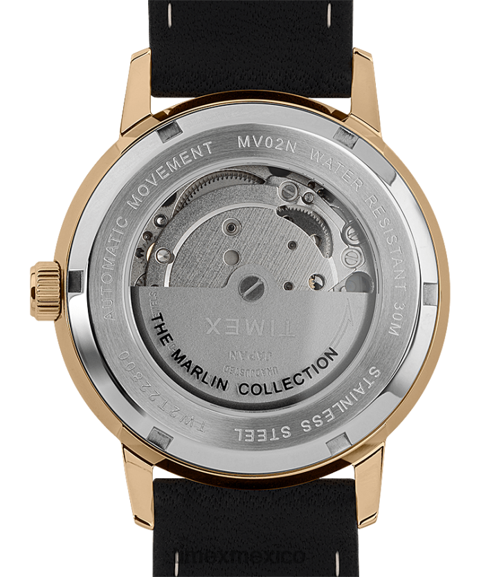 relojes | Timex Reloj Marlin automático de 40 mm con correa de piel. hombres P08BBP59 negro/dorado