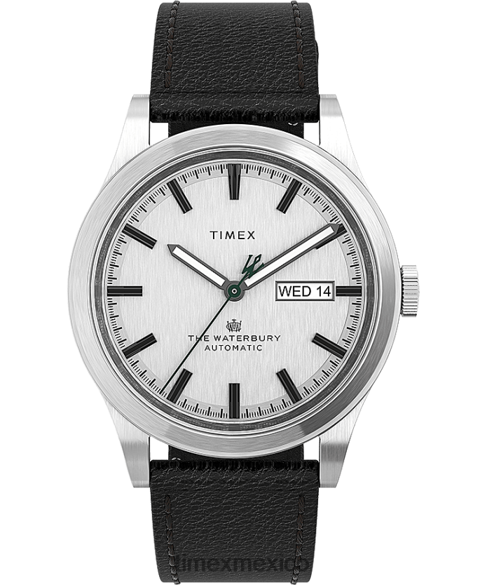 relojes | Timex Reloj Waterbury tradicional automático de 39 mm con correa de cuero. hombres P08BBP58 acero inoxidable/negro/tono plateado