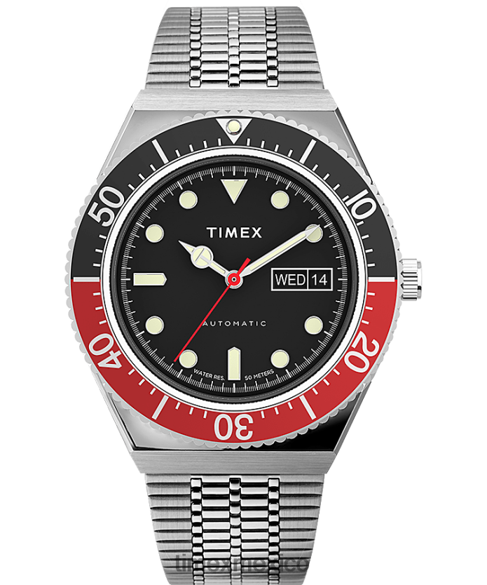 relojes | Timex Reloj automático m79 de 40 mm con pulsera de acero inoxidable. hombres P08BBP47 acero inoxidable/negro/rojo