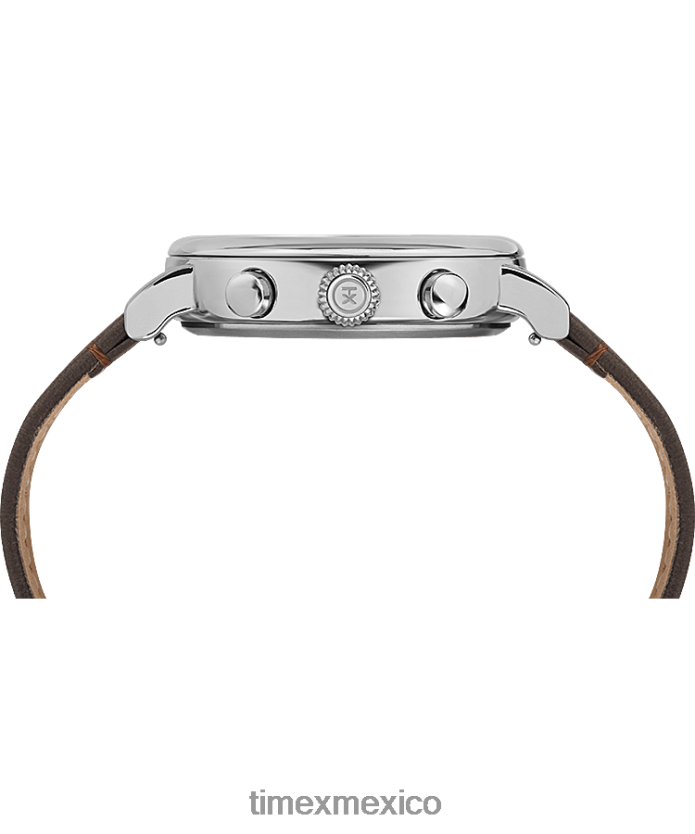 relojes | Timex Reloj cronógrafo estándar de 41 mm con correa de cuero. hombres P08BBP90 tono plateado/marrón/crema