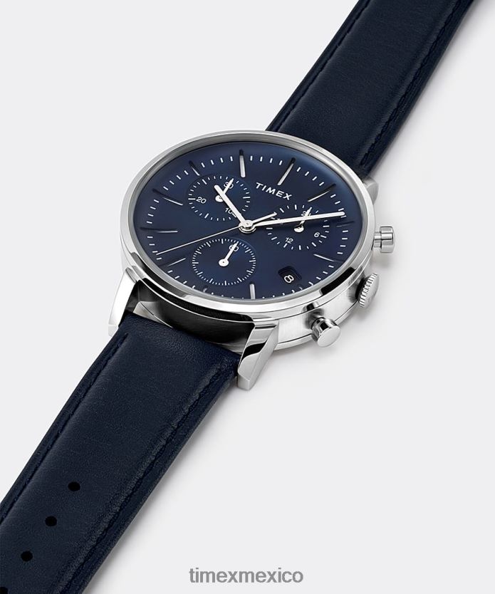 relojes | Timex reloj cronógrafo midtown de 40 mm con correa de cuero hombres P08BBP94 acero inoxidable/azul