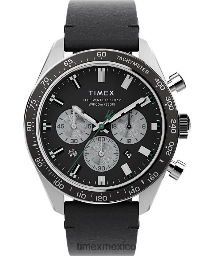 relojes | Timex reloj cronógrafo waterbury de 41 mm con correa de cuero hombres P08BBP91 acero inoxidable/negro/azul