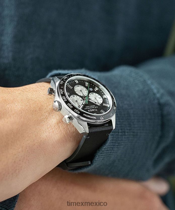relojes | Timex reloj cronógrafo waterbury de 41 mm con correa de cuero hombres P08BBP91 acero inoxidable/negro/azul