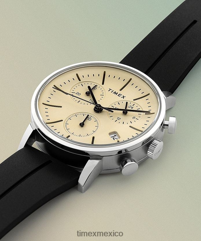 relojes | Timex reloj midtown cronógrafo de 40 mm con correa de caucho sintético hombres P08BBP84 acero inoxidable/negro/champán