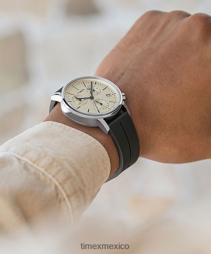 relojes | Timex reloj midtown cronógrafo de 40 mm con correa de caucho sintético hombres P08BBP84 acero inoxidable/negro/champán