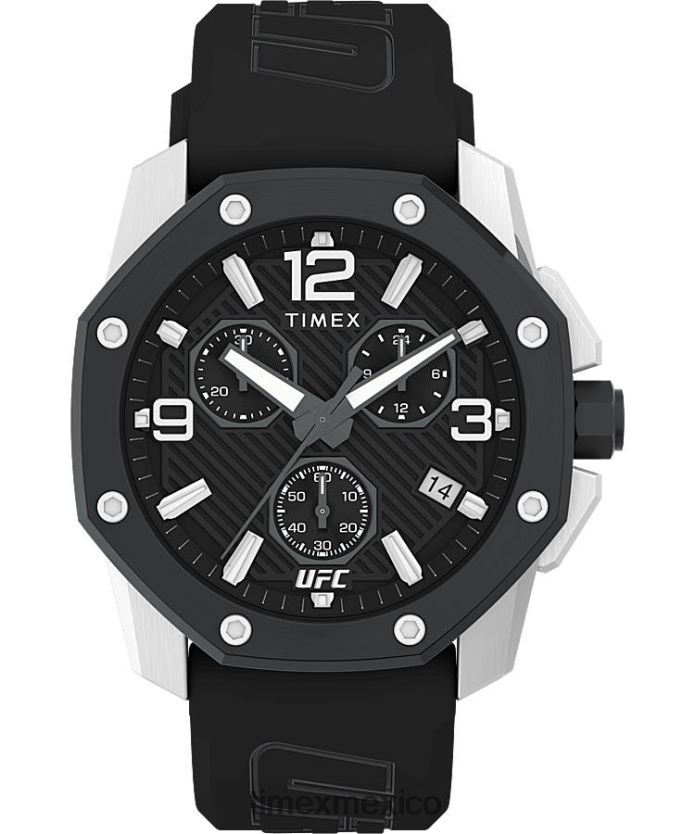 relojes | Timex reloj ufc icon cronógrafo de 45 mm con correa de silicona hombres P08BBP100 tono plateado/negro