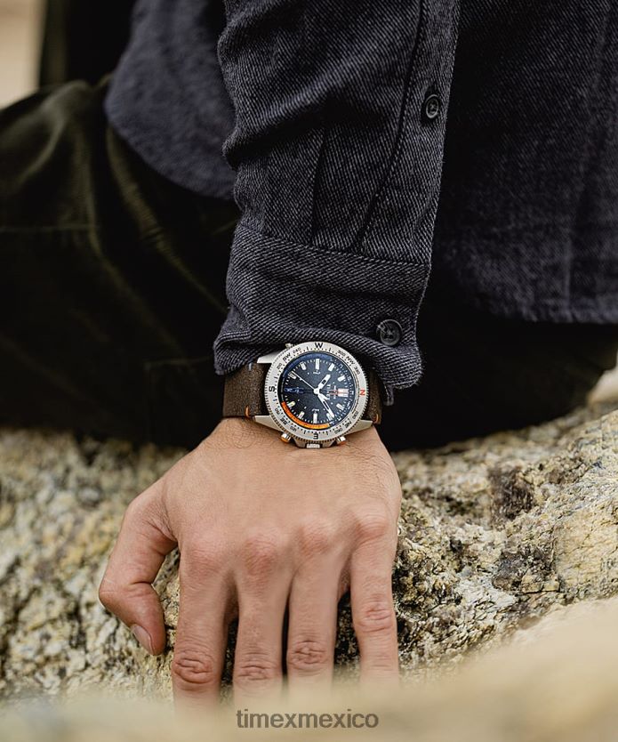 relojes | Timex Expedition North Tide-Temp-Compass Reloj de 43 mm con correa de cuero ecológico hombres P08BBP203 acero inoxidable/marrón/negro