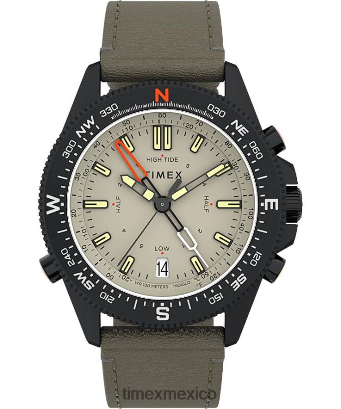 relojes | Timex Expedition North Tide-Temp-Compass Reloj de 43 mm con correa de cuero ecológico hombres P08BBP235 negro/natural
