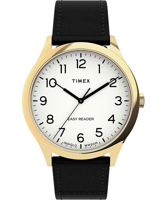 relojes | Timex Reloj Easy Reader Gen1 de 40 mm con correa de cuero hombres P08BBP190 tono dorado/negro/blanco