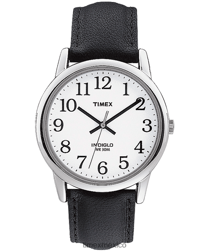 relojes | Timex Reloj Easy Reader de 35 mm con correa de cuero hombres P08BBP218 tono plateado/negro/blanco