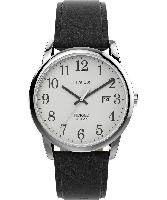 relojes | Timex Reloj Easy Reader de 38 mm con correa de cuero ajustable de una sola vez hombres P08BBP186 tono plateado/negro/blanco