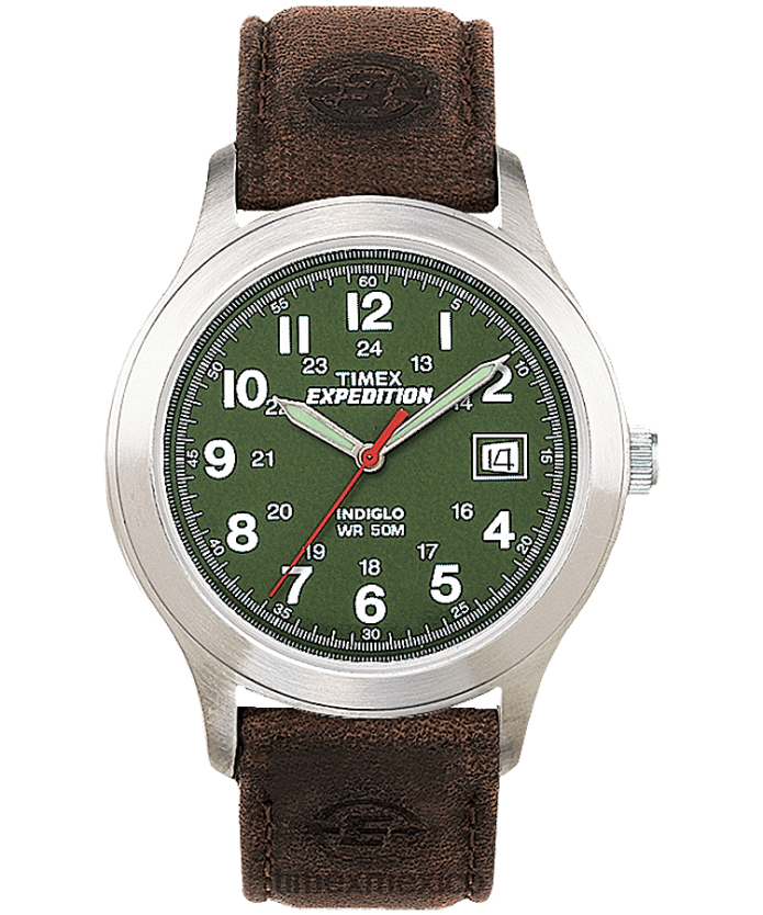 relojes | Timex Reloj Expedition Metal Field de 39 mm con correa de cuero hombres P08BBP182 tono plateado/marrón/verde