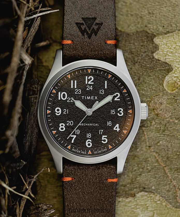 relojes | Timex Reloj Expedition North Field mecánico de 38 mm con correa de cuero ecológico hombres P08BBP207 acero inoxidable/marrón/negro
