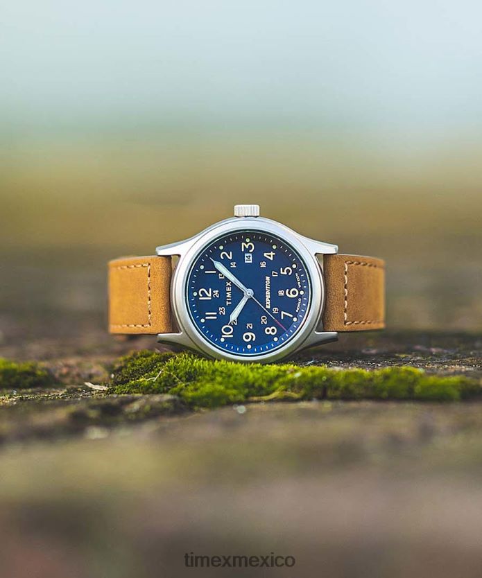 relojes | Timex Reloj Expedition North Sierra de 40 mm con correa de cuero. hombres P08BBP213 acero inoxidable/azul