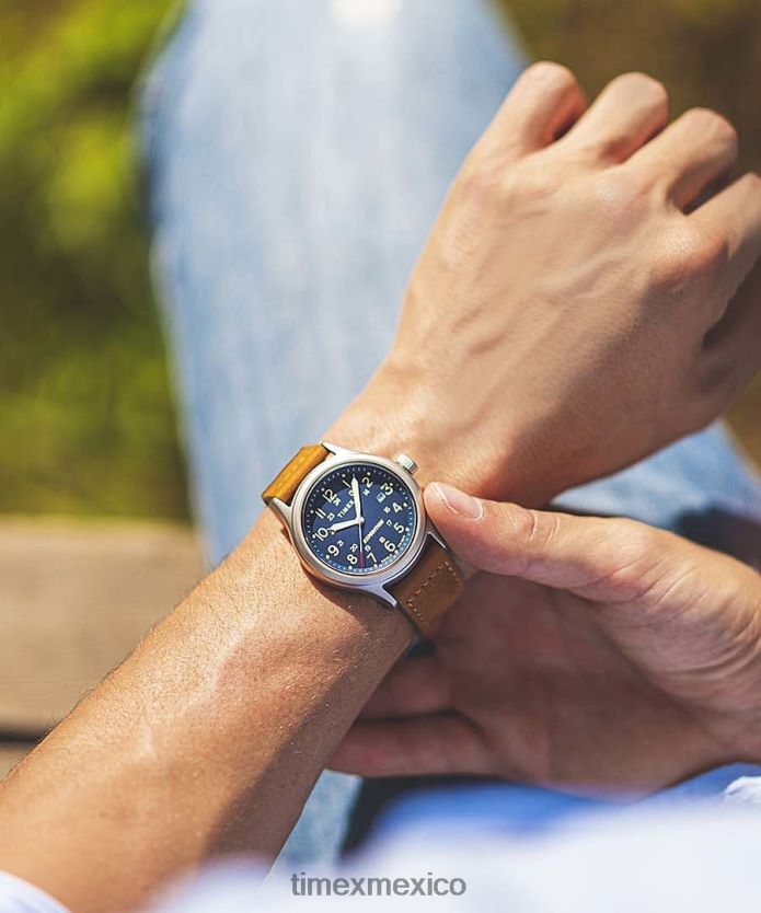 relojes | Timex Reloj Expedition North Sierra de 40 mm con correa de cuero. hombres P08BBP213 acero inoxidable/azul