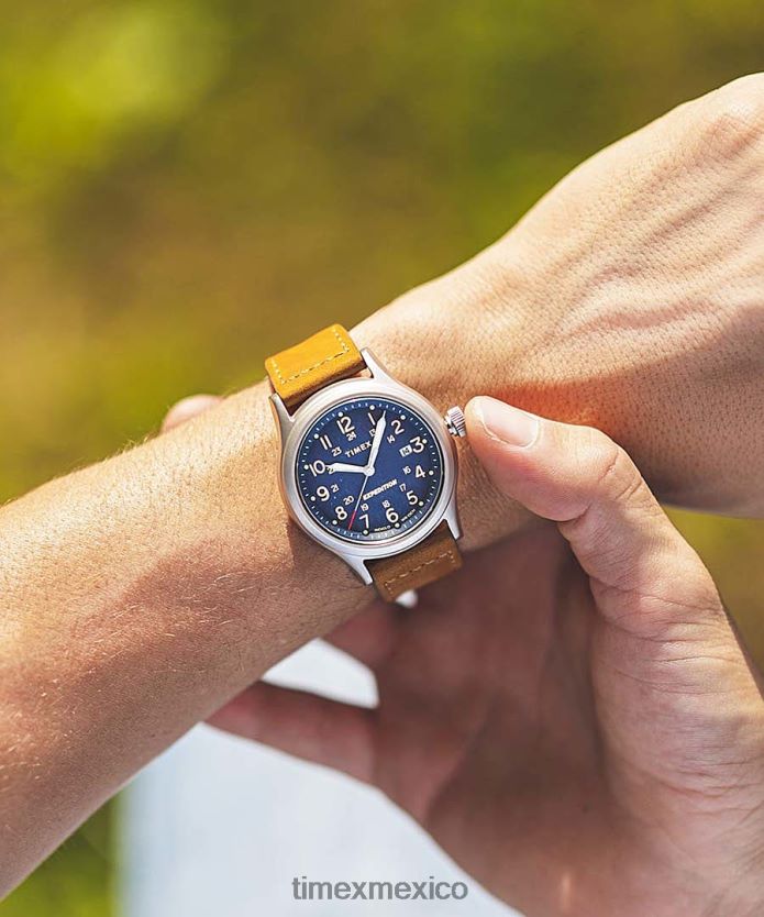 relojes | Timex Reloj Expedition North Sierra de 40 mm con correa de cuero. hombres P08BBP213 acero inoxidable/azul