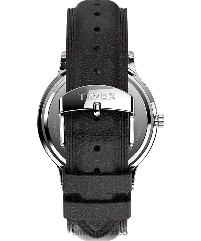 relojes | Timex Reloj Waterbury Classic con día y fecha de 40 mm con correa de cuero hombres P08BBP229 acero inoxidable/negro/blanco