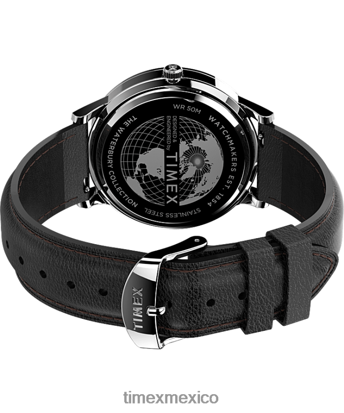 relojes | Timex Reloj Waterbury Classic con día y fecha de 40 mm con correa de cuero hombres P08BBP229 acero inoxidable/negro/blanco