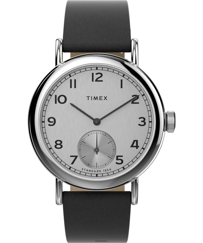 relojes | Timex Reloj estándar con correa de piel de manzana de 40 mm y subsegundos hombres P08BBP180 tono plateado/negro