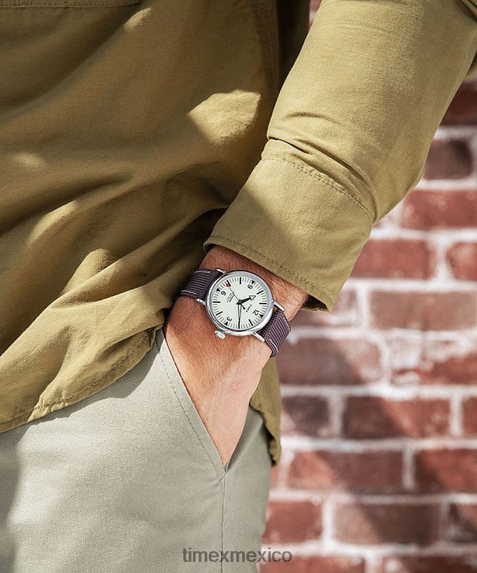 relojes | Timex Reloj estándar con correa de tela de 40 mm. hombres P08BBP191 tono plateado/marrón/crema