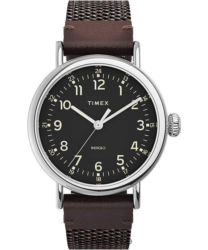relojes | Timex Reloj estándar con correa de tela y cuero de 40 mm. hombres P08BBP201 tono plateado/marrón/negro