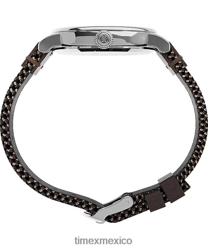relojes | Timex Reloj estándar con correa de tela y cuero de 40 mm. hombres P08BBP201 tono plateado/marrón/negro