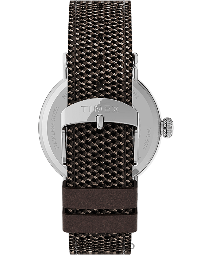 relojes | Timex Reloj estándar con correa de tela y cuero de 40 mm. hombres P08BBP201 tono plateado/marrón/negro