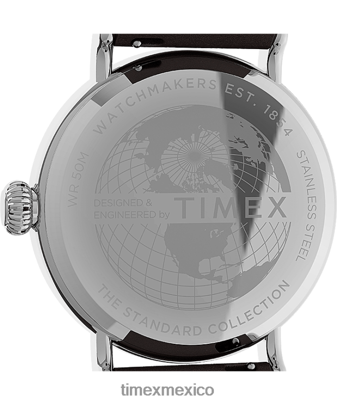 relojes | Timex Reloj estándar con correa de tela y cuero de 40 mm. hombres P08BBP201 tono plateado/marrón/negro
