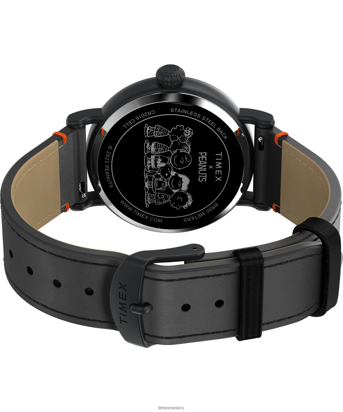 relojes | Timex estándar x cacahuetes con reloj snoopy dia de los muertos de 40 mm con correa de cuero hombres P08BBP236 negro/naranja