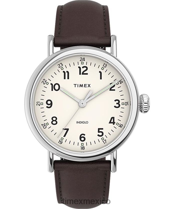 relojes | Timex reloj con correa de cuero estándar de 40 mm hombres P08BBP195 tono plateado/marrón/crema