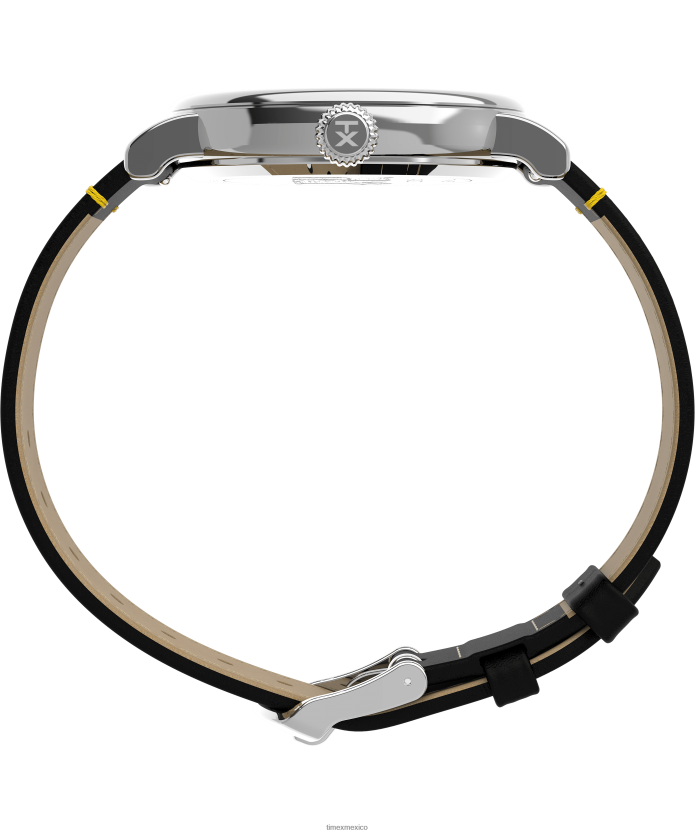 relojes | Timex reloj estándar x cacahuetes con correa de cuero de 40 mm del día de San Patricio de Snoopy hombres P08BBP176 tono plateado/negro/amarillo