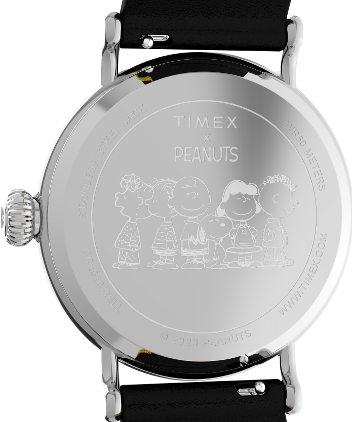 relojes | Timex reloj estándar x cacahuetes con correa de cuero de 40 mm del día de San Patricio de Snoopy hombres P08BBP176 tono plateado/negro/amarillo