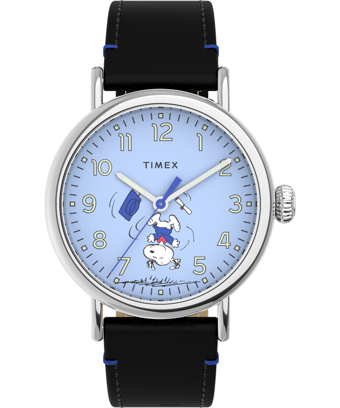 relojes | Timex reloj estándar x cacahuetes con graduación de snoopy de 40 mm con correa de cuero hombres P08BBP208 tono plateado/negro/azul