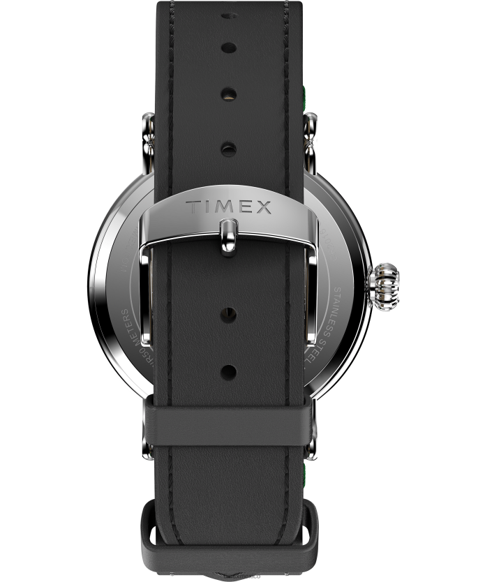 relojes | Timex reloj estándar x cacahuetes con snoopy patinaje sobre hielo de 40 mm con correa de cuero hombres P08BBP184 tono plateado/negro/verde