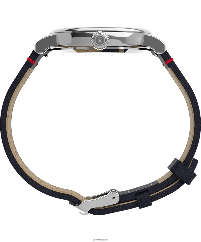 relojes | Timex reloj estándar x cacahuetes con snoopy soccer de 40 mm con correa de cuero hombres P08BBP214 tono plateado/azul