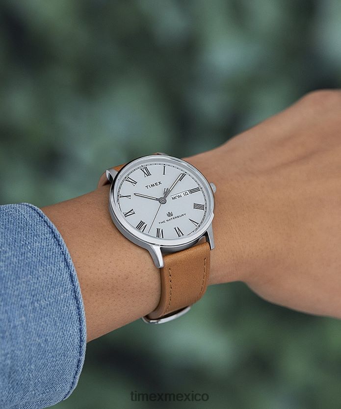 relojes | Timex reloj waterbury clásico de 40 mm con correa de cuero hombres P08BBP212 acero inoxidable/bronceado/gris