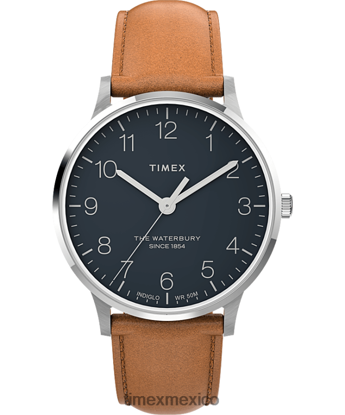 relojes | Timex reloj waterbury clásico de 40 mm con correa de cuero hombres P08BBP237 acero inoxidable/bronceado/azul