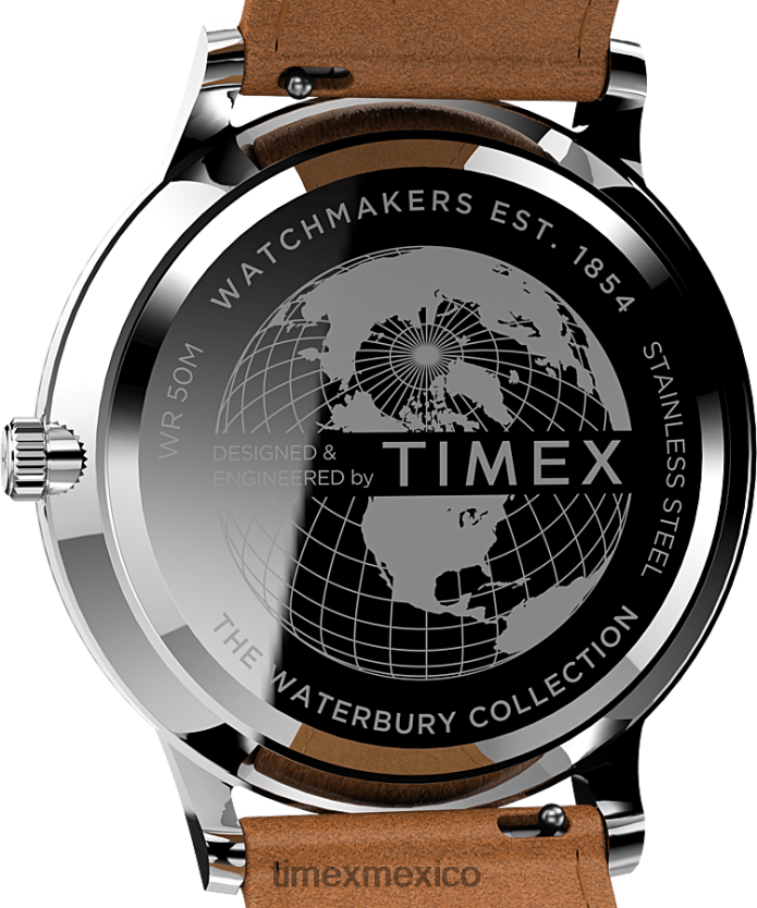 relojes | Timex reloj waterbury clásico de 40 mm con correa de cuero hombres P08BBP237 acero inoxidable/bronceado/azul