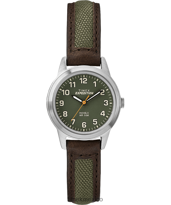 relojes | Timex Reloj Expedition Field Mini de 26 mm con correa de cuero. hombres P08BBP25 cromo/marrón/verde